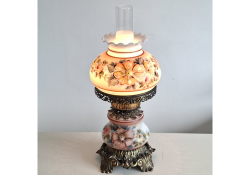 Gone With The Wind Hurricane Table Lamp Electric Brass Glass Painted Vintage