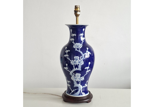 Large Chinese Prunus Porcelain Vase Table Lamp Blue White Lighting Vintage
