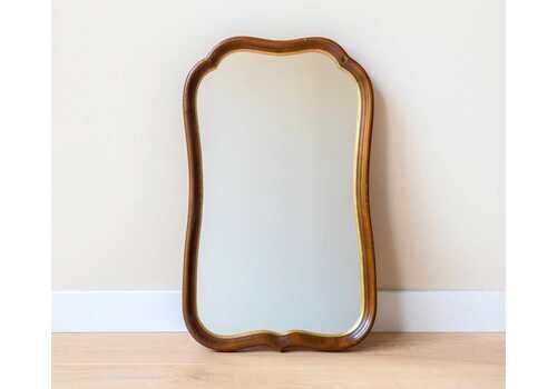 Dark Brown Wall Mirror, Scalloped Wooden Mirror, Belgian Wall Hanging, Old Decorative Mirror, Country Style Home Decor