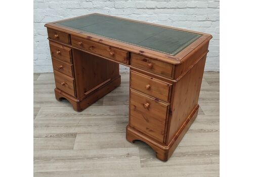 Contemporary Pine Leather Bound Twin Pedestal Desk By Ducal