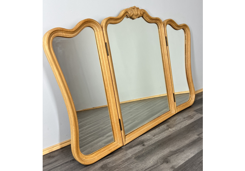 Mirror Vintage French Style Oak Triple Dressing Mirror Curved Frame Lot 4081
