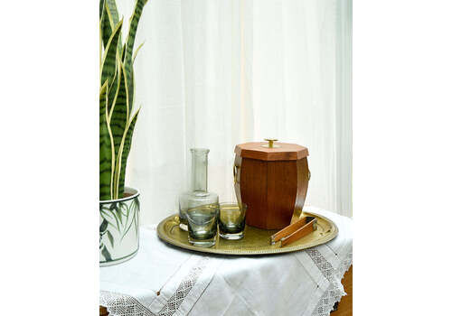 Mid Century Danish Teak & Brass Ice Bucket & Tongs
