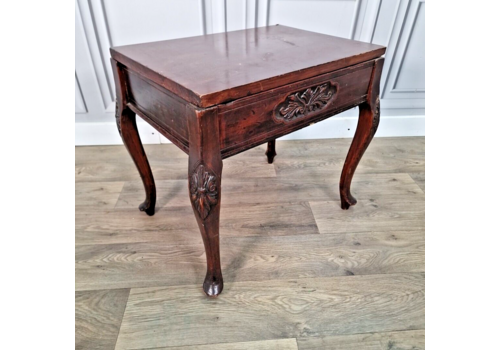 Antique Vintage Solid Wooden Carved Side Table Sewing Box Lift Up Storage