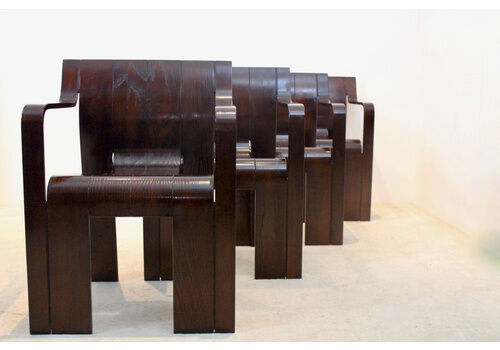 Set Of Four ‘Strip’ Dining Chairs With Armrests By Gijs Bakker For Castelijn