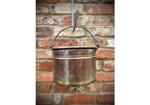 Antique Copper Cauldron Pot With Wrought Iron Handle – Rustic Garden Planter B