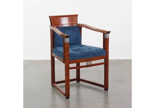 Art Deco Dining/Side Chair With Armrests And A Luxurious Blue Fabric