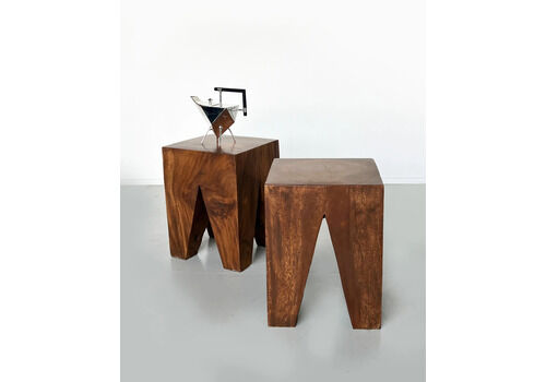 Pair Of Walnut Monolithic Stool/Side Tables