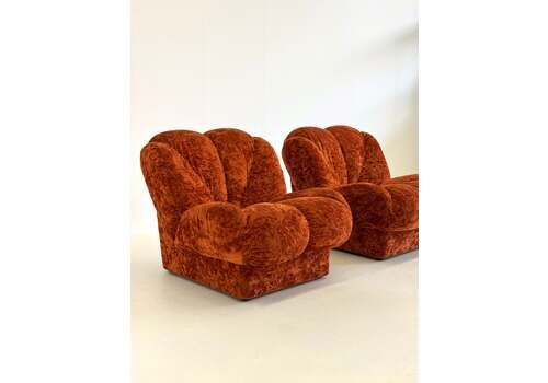Vintage Italian Space Age Armchairs In Orange Velvet