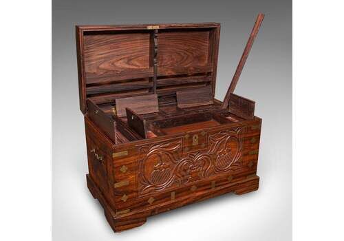 Antique Celebration Chest, Indian, Teak, Brass, Trunk, Coffee Table, Victorian