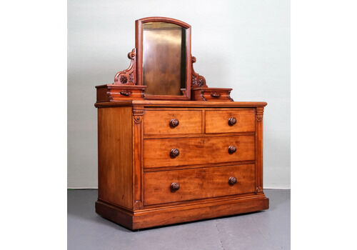 Brown Victorian Chest Of Drawers/ Dressing Table With Mirror & Drawers
