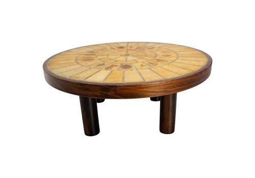 French Round Coffee Table With Ceramics In The Capron Style