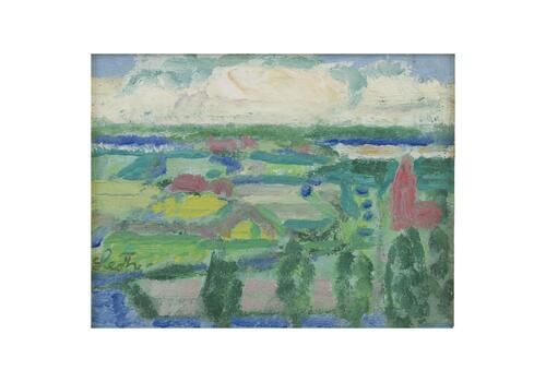 Leo Thellefsen, Danish Painter. Oil On Board. Modernist Country Landscape, 1983