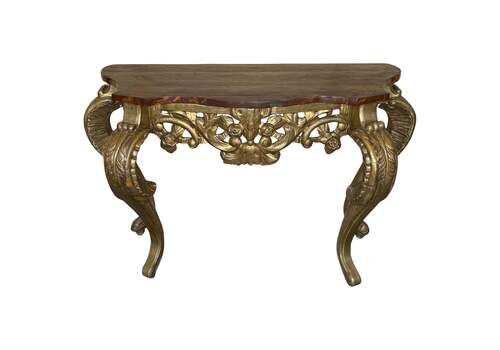 Italian Faux Marbleized Gilt Acanthus And Berry Console, Circa 1820