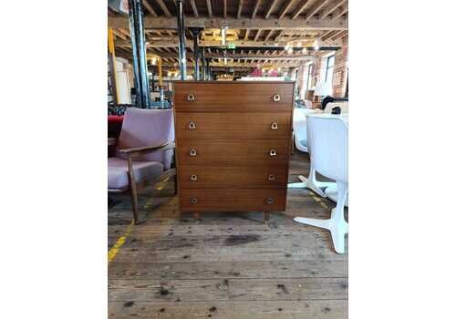 Vintage 1960s British Rosewood Tallboy Chest Of Drawers   Retro Metal Handles