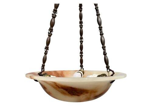 Antique Alabaster Art Deco Plafonnier Chandelier