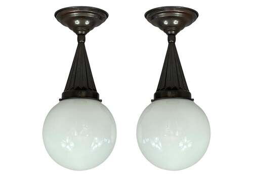 Recessed Lighting Made Of Opal Glass And Burnished Brass, Sweden 1940s, Pair