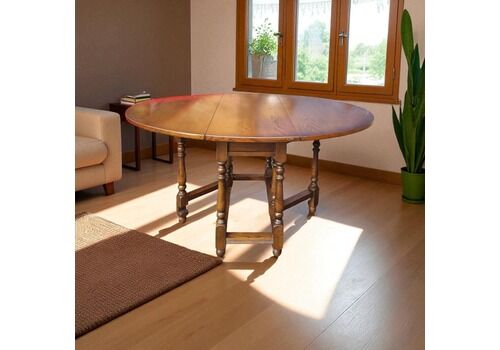 Vintage Old Charm Wood Brothers Oak Gate Leg Drop Leaf Dining Table / Tudor Brown / C1970 / Free Delivery