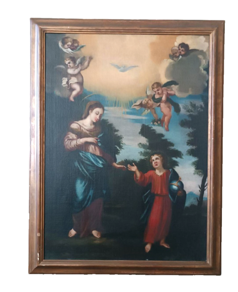 Antique Oil Painting On Canvas Madonna With Child And Angels 18th ...