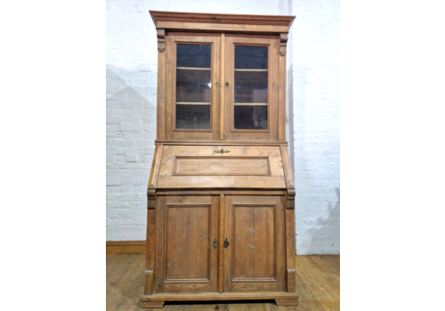 Antique Large Rustic Pine Bureau Bookcase Display Cabinet Writing Desk