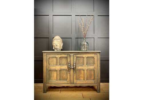 Vintage Ercol Elm Sideboard Cupboard With Drawers – Rustic Green Washed Finish
