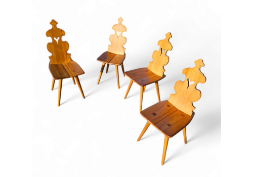 Vintage Mid Century Brutalist Style Design Tiroler Chair Set Of 4