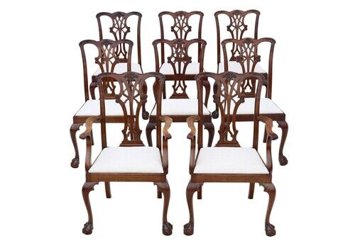 Georgian Revival Mahogany Dining Chairs: Set Of 8 (6+2), Antique Quality, C1910