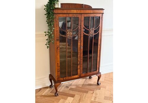Beautiful Antique Glass Front Display Cabinet Claw Feet, Art Nouveau Style