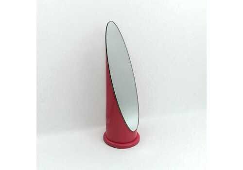 Fuchsia Lipstick Mirror – Vintage 70s Italian Pop Design Vanity Accent In Plastic And Glass – Rare Collectible Tabletop Mirror