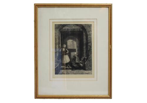 Victorian Arabic Etching Set In Gilt Frame