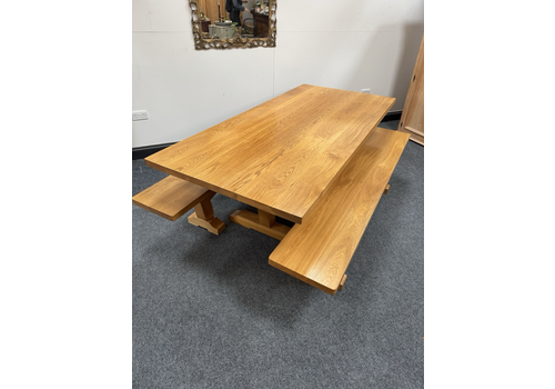Solid Oak Dining Table And 2 Oak Dining Benches 210cm Delivery Available