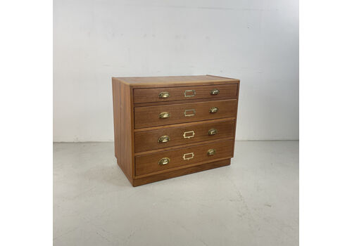 4 Drawer 1930s Plan Chest With Brass Cup Handles