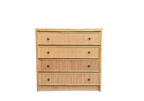Vintage Bamboo Rattan Chest Of 4 Drawers