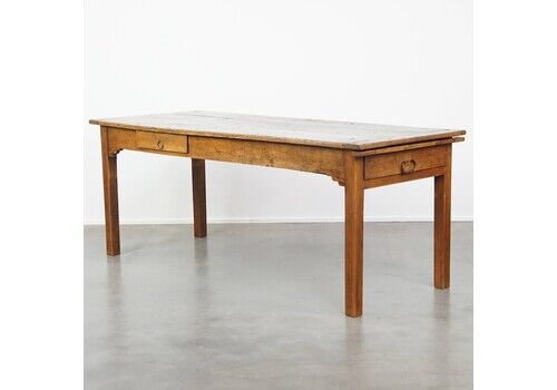 Antique French Farmhouse Dining Table From The Early 19th Century With Two Drawers And A Bread Board / Extendable Top