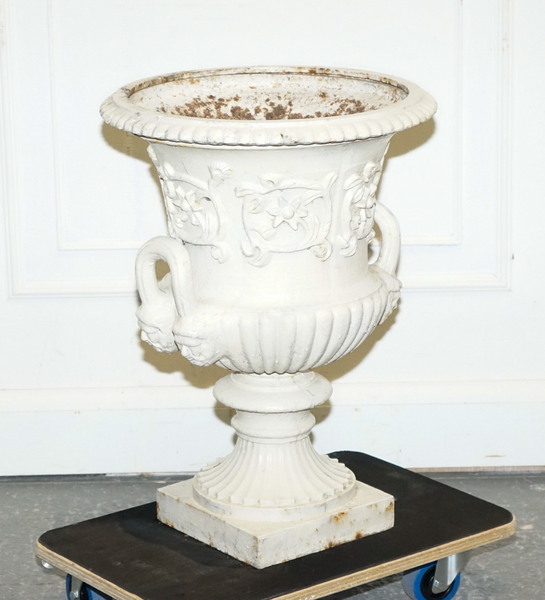 Victorian Painted Cast Iron Urn Flared Beaded Rims Above Scrolling ...