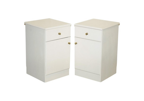 Minimalist Pair Of Painted White Bedside Cabinets With Brass Knobs Nightstands