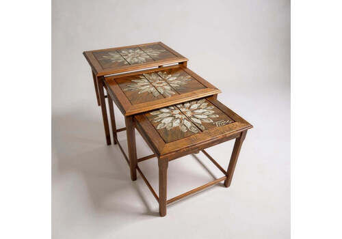 Mid Century Modern Danish Teak And Tile Nest Of Tables