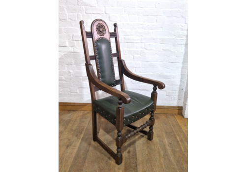 Antique Style Carved Oak Old Charm Throne Armchair Library Reading Chair