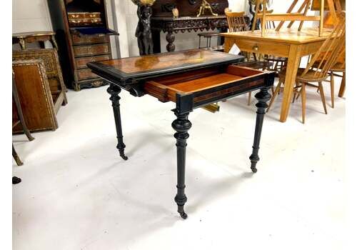 Victorian Ebonised Aesthetic Movement Folding Card / Console Table With Thuya Inlay