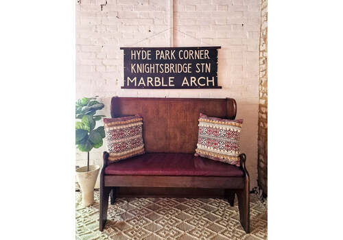 Mid Century 1930s / 1940s Oak & Burgundy Leather Seat Hallway Bench / Settle