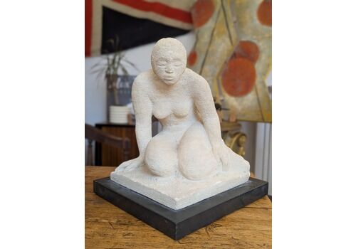 1970s Figurative Stone Sculpture 'Haitian Girl' By Sally Hersh.