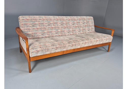 Vintage Danish Sofa Bed Teak Frame Geometric Upholstery 1960s Retro Eb9349 M4ss
