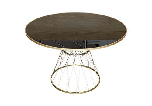 Mid Century Modern Gilded Allure Style Round Dining Table With Black Glass