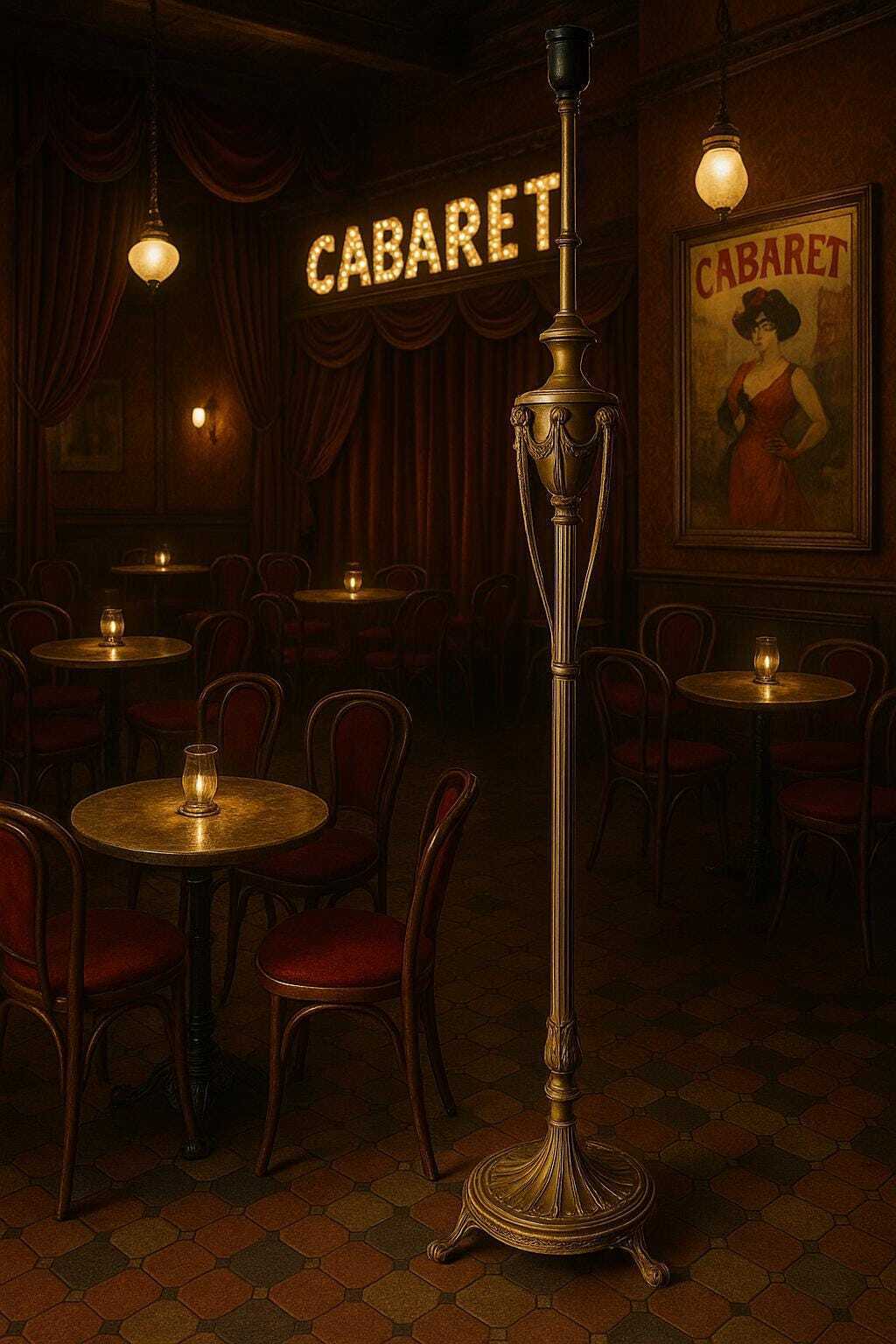 1900s Bronze Ram Head Floor Lamp, Parisian Cabaret Decor, Art