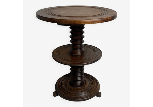 Brutalist Wood Turned Screw Press Side Table In The Style Of Dudouyt