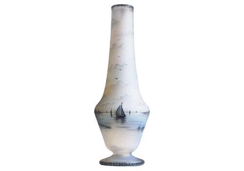 Rare Daum Nancy “Dutch Scene” Vase 1896 France Opalescent Enameled Acid Etched