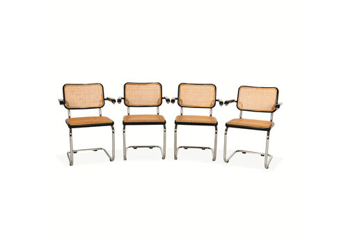 Set Of 4 Thonet S 64 Wooden Viennese Wicker Chairs Cantilever Armrests Black Brown Dining Room
