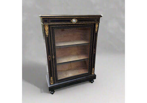 Victorian Ebonised And Gilt Metal Mounted Pier Cabinet With Porcelain Floral Plaque