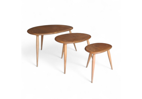 Vintage Ercol Elm & Beech Pebble Nest Of Tables