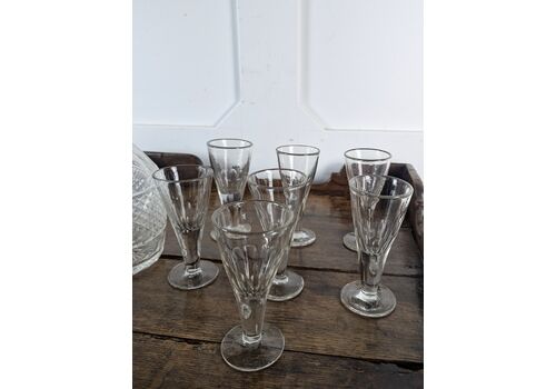 Set Of Seven Victorian Thumb Cut Sherry Flutes