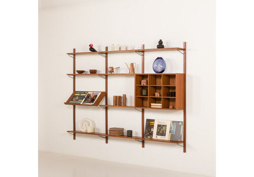 Scandinavian Teak Mid Century Wall Unit With An Expository Shelf, Denmark 1970s